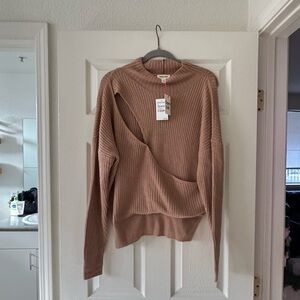 NWT Open Edit Elegant Cowl Neck Sweater in Warm Brown